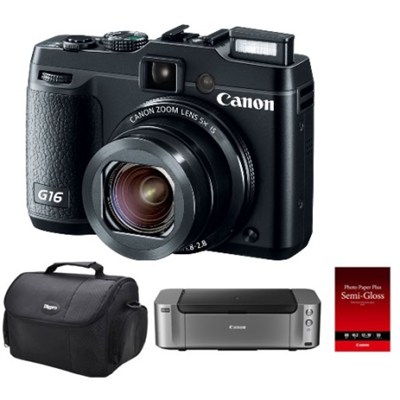 Canon PowerShot G16 12.1MP Digital Camera + PIXMA PRO-100 Printer + Photo Paper + Case