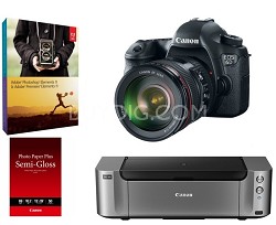 Canon EOS 6D 20.2MP Digital SLR Camera with 24-105mm Lens + PIXMA PRO-100 Printer + Adobe PEPE11 + Photo Paper