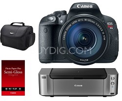 Canon Rebel T5i Digital SLR Camera with 18-135mm Lens + PIXMA PRO-100 Printer + Gadget Bag + 50 Photo Papers