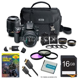 Nikon D3200 24.2MP Digital SLR Camera with 18-55mm & 55-200mm Lenses + 2.5X Telephoto & 0.45X Super Wide Angle Lens + 3 Filters + 16GB SDHC Card