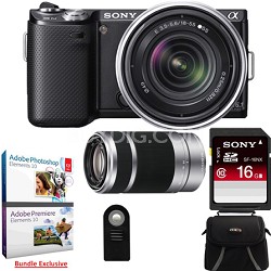 Sony Alpha NEX-5N 16.1MP DSLR Camera with 18-55mm Lens + 55-210mm Lens + Adobe Bundle + 16GB Card + Remote + Case