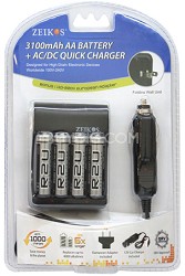 AA Rapid Multivoltage AC/DC Charger (100-240v) w/ 4 3100mah AA Batteries