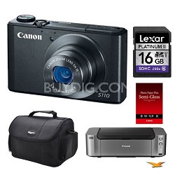 Canon PowerShot S110 12.1MP Digital Camera with 16GB Card/ Pro 100 Printer/Paper Kit