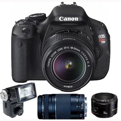 slr t3i eos 18mp rebel triple lens flash camera pack digital canon buydig