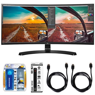 LG 34″ (3440 X 1440) 21:9 UltraWide Curved UltraWide IPS Monitor with Accessory Hook up Bundle