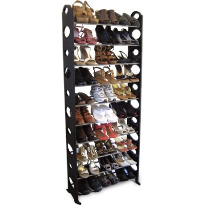 BuyDig.com - Home Basics 30-Pair Easy To Assemble Shoe Rack - Black